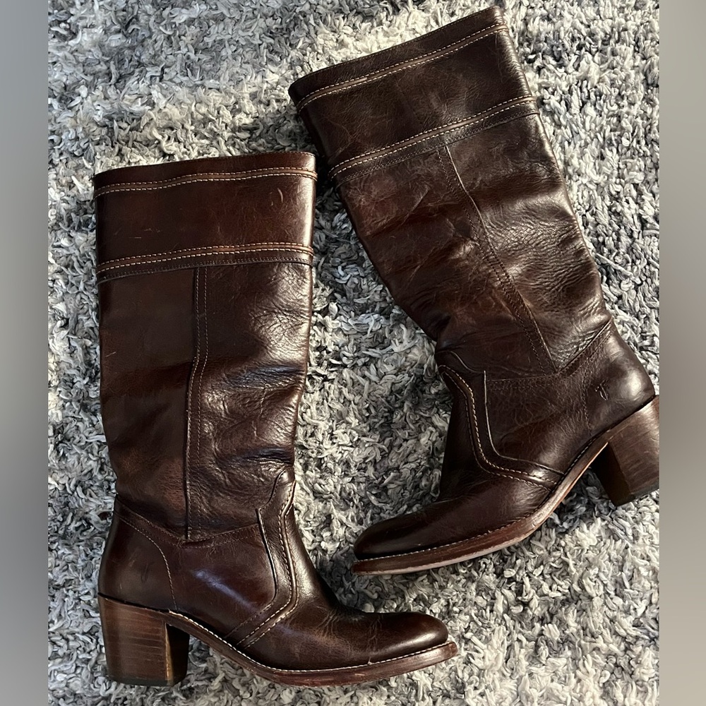 Frye Women’s Dark Brown Leather Heeled Boots Size 8B
